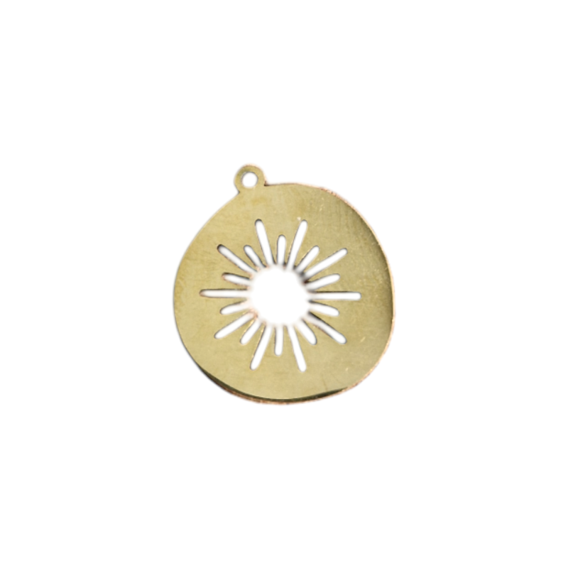 Breloque ronde irrégulière motif soleil en acier inoxydable doré 18.4x16.2mm x1