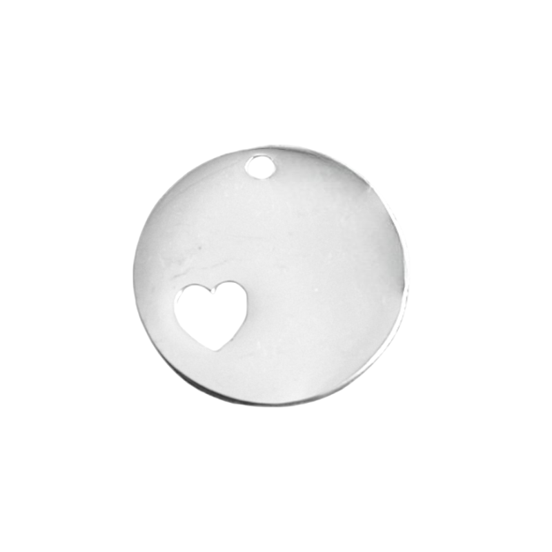Breloque ronde cœur ajouré en acier inoxydable 15mm x1