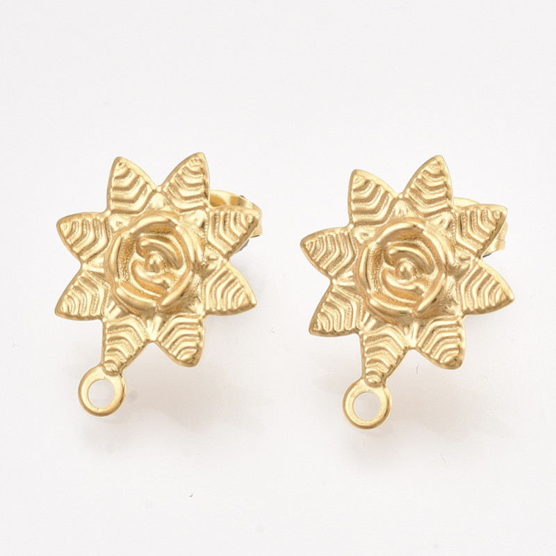 Clous d'oreilles Fleur 20x17mm en Acier Inoxydable doré x2