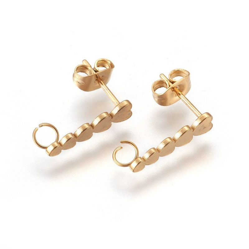 Clous d'oreilles cœurs 15x4mm en Acier Inoxydable doré x2