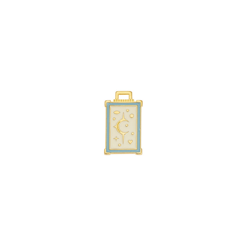 Pendentif rectangle en zamak doré émaillée motifs lune et étoiles 17.6x30.3mm x1