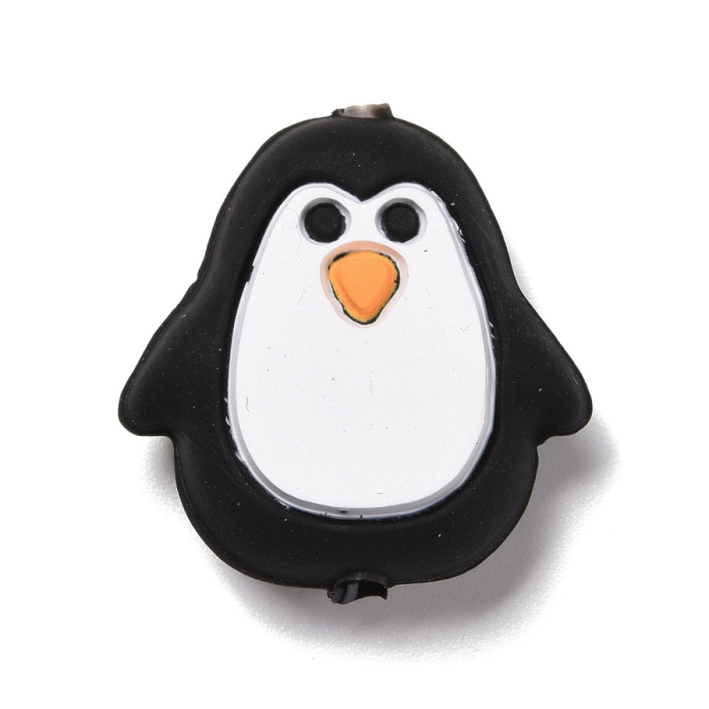 Perle pingouin en silicone noir et blanc  27x26mm X1