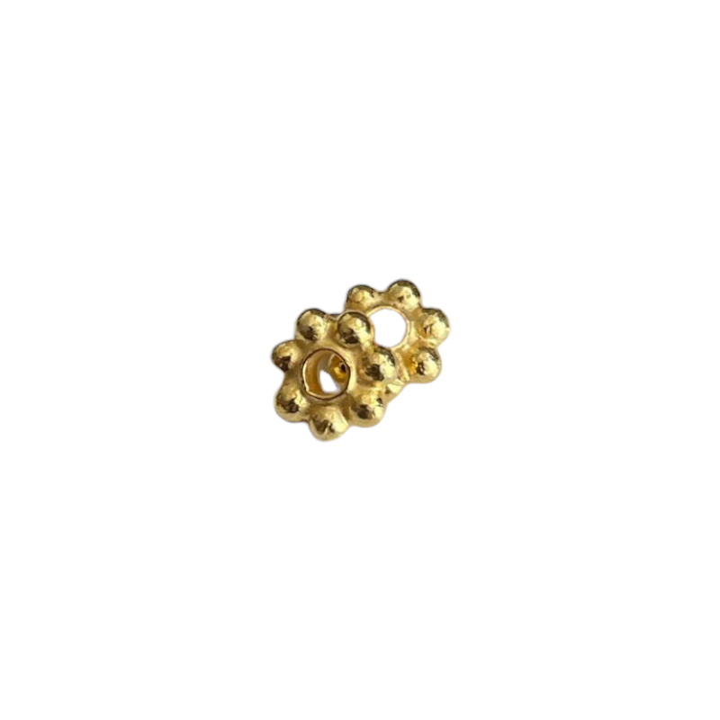 Perle rondelle fleur 6 pétales 6mm base argent 925 doré à l'or fin 18K x1