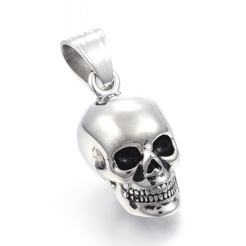 Pendentif skull - crâne - tête de mort lisse Acier Inoxydable  29x15x18mm x1