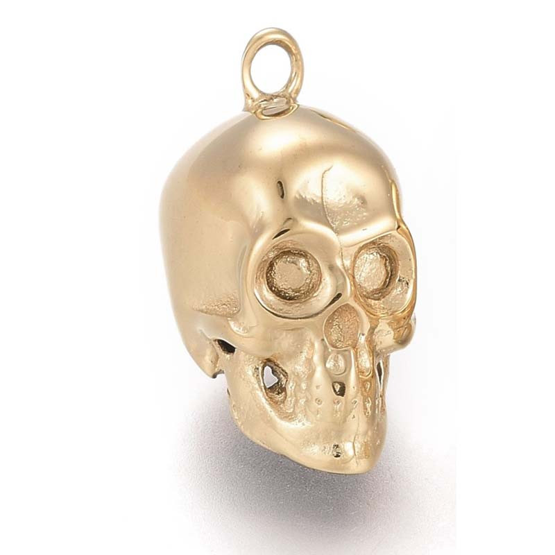 Pendentif skull - crâne - tête de mort lisse pour strass 1.5mm Acier Inoxydable doré  14x7.5x9mm x1