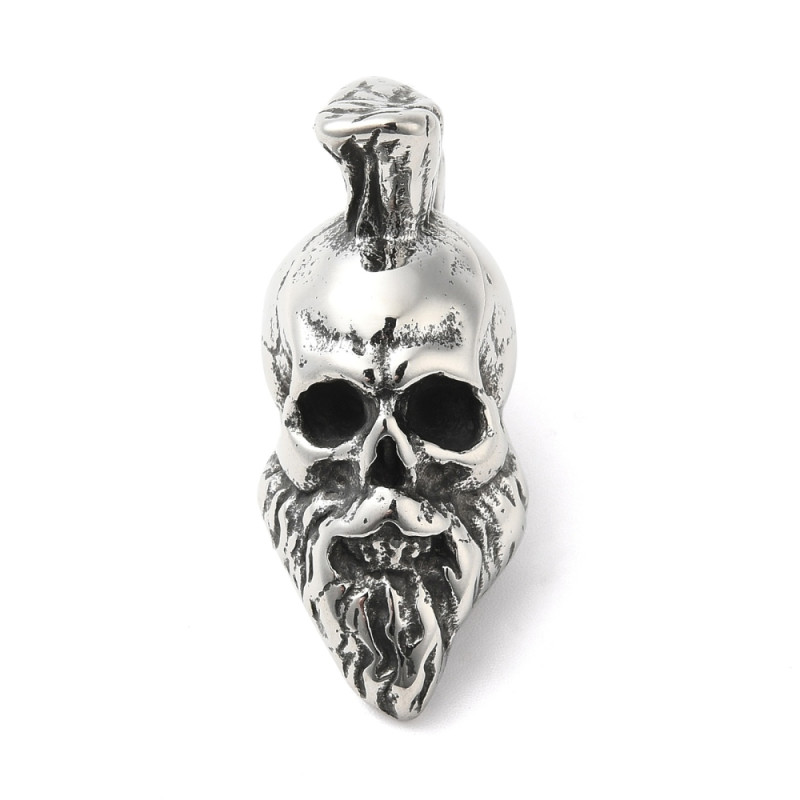 Pendentif skull - crâne - tête de mort avec barbe Acier Inoxydable 44x17.5x21mm x1
