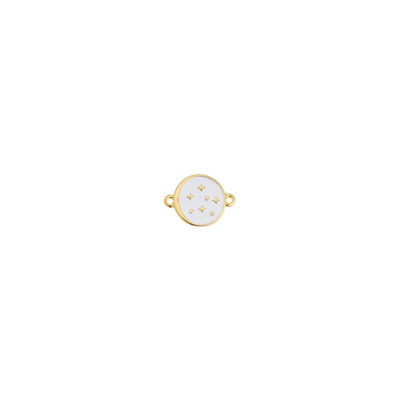 Intercalaire rond en zamak doré à l'or fin 24k émaillé blanc motifs étoiles 20 x 15mm x1