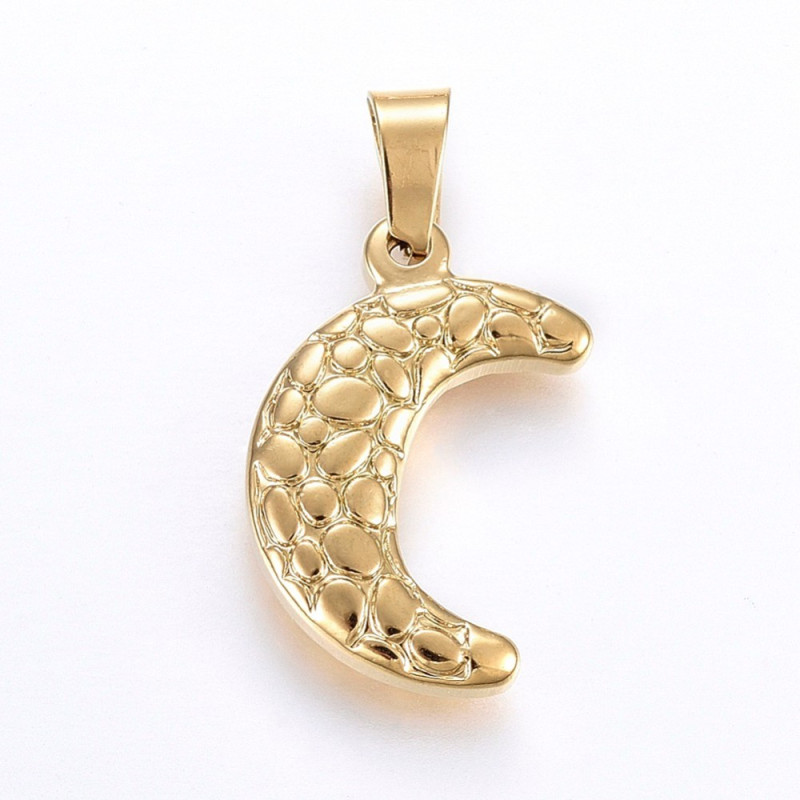 Breloque demi-lune en relief acier inoxydable doré 22x14,5mm x1