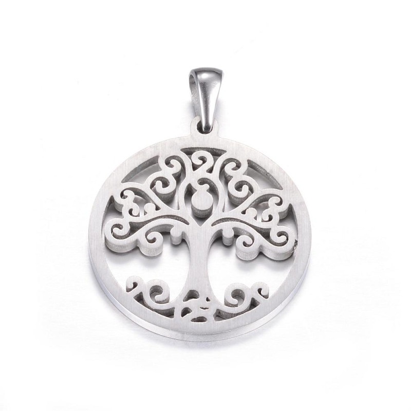 Breloque arbre de vie acier inoxydable 304 27,5x25mm - doré ou argenté x1