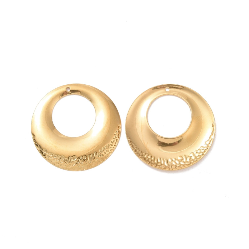Breloque ronde semi-martelée acier inoxydable 304 doré 32mm x1