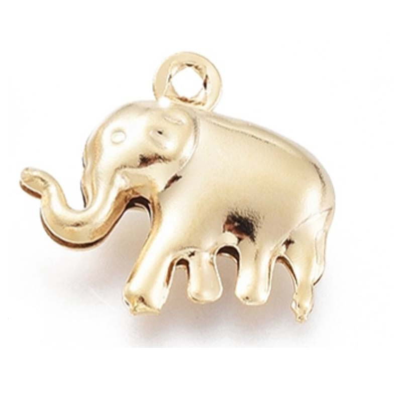 Breloque creuse éléphant acier inoxydable 304 doré 15x14mm x1