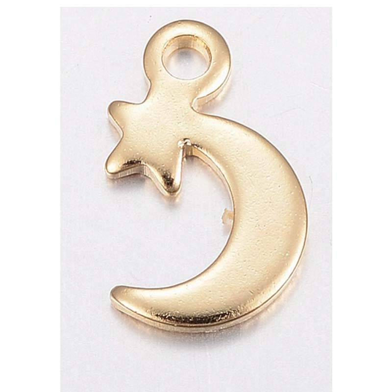 Breloque demi-lune étoile acier inoxydable doré 11x7mm x1