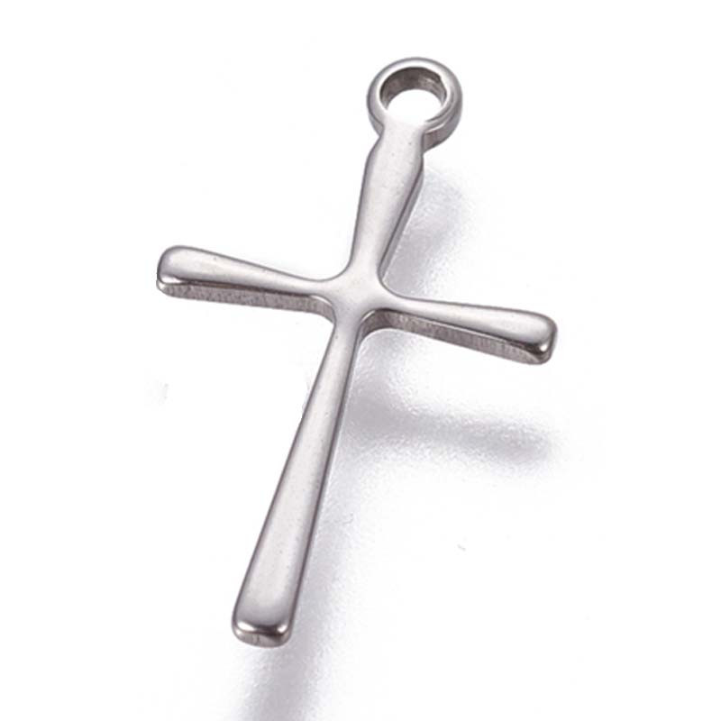 Breloque croix inoxydable 304 finition brute ou dorée 16x9.5mm x1