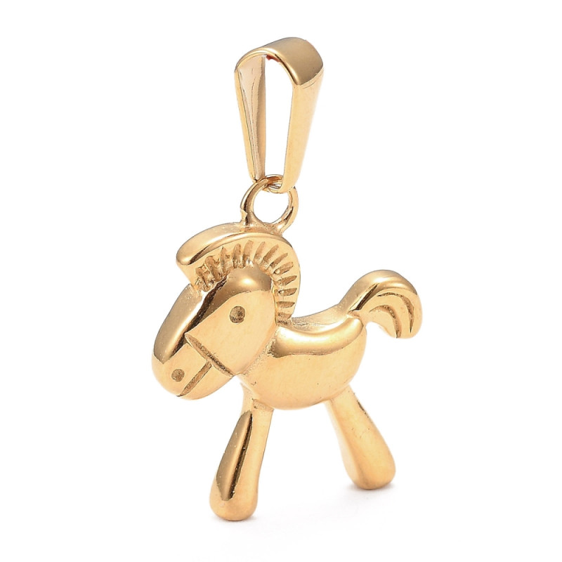 Pendentif cheval de bois acier inoxydable 304 doré 21x17.5x4mm x1