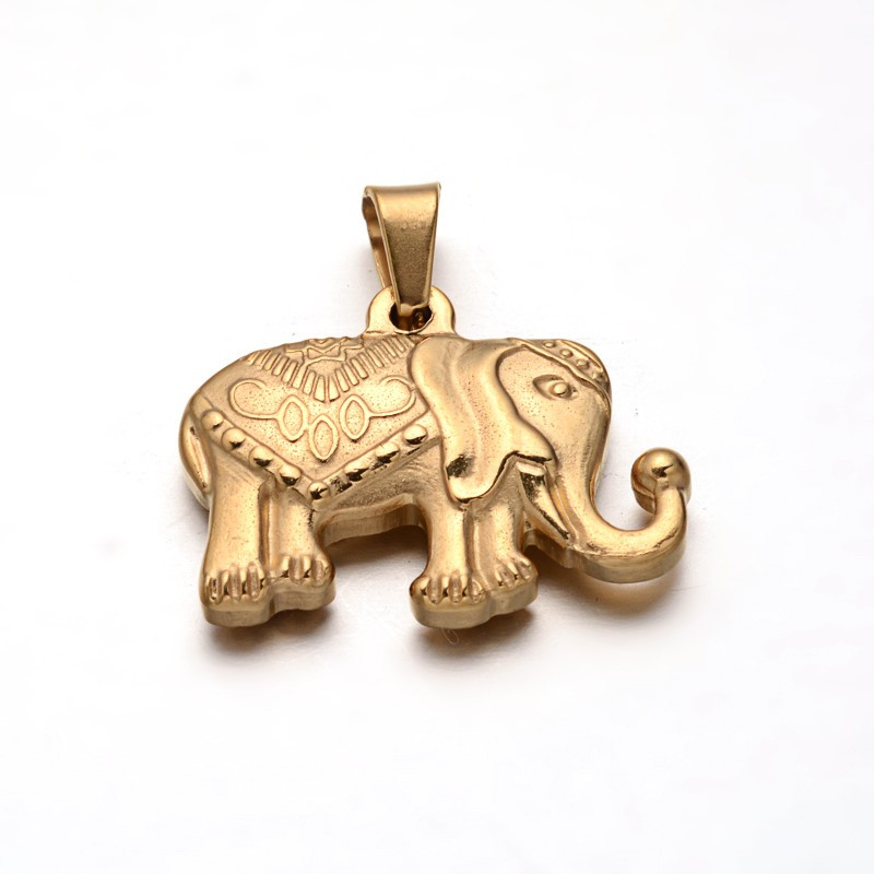 Breloque éléphant acier inoxydable 304 doré 24.5x19x4.5mm x1
