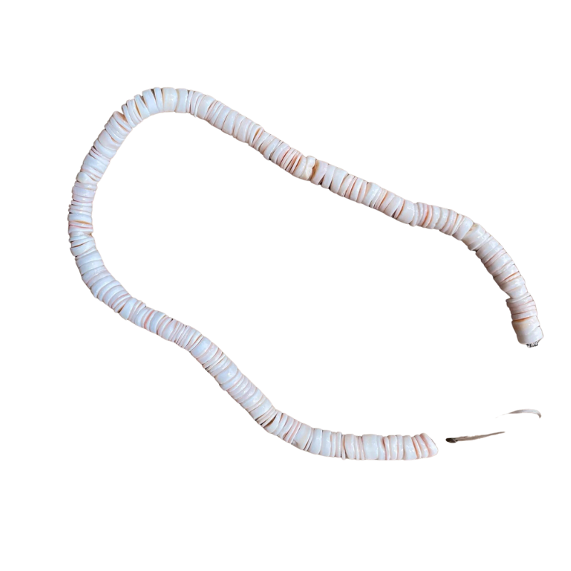 Rondelle heishi en coquillage blanc/rose 4.7mm fil de 20cm x1