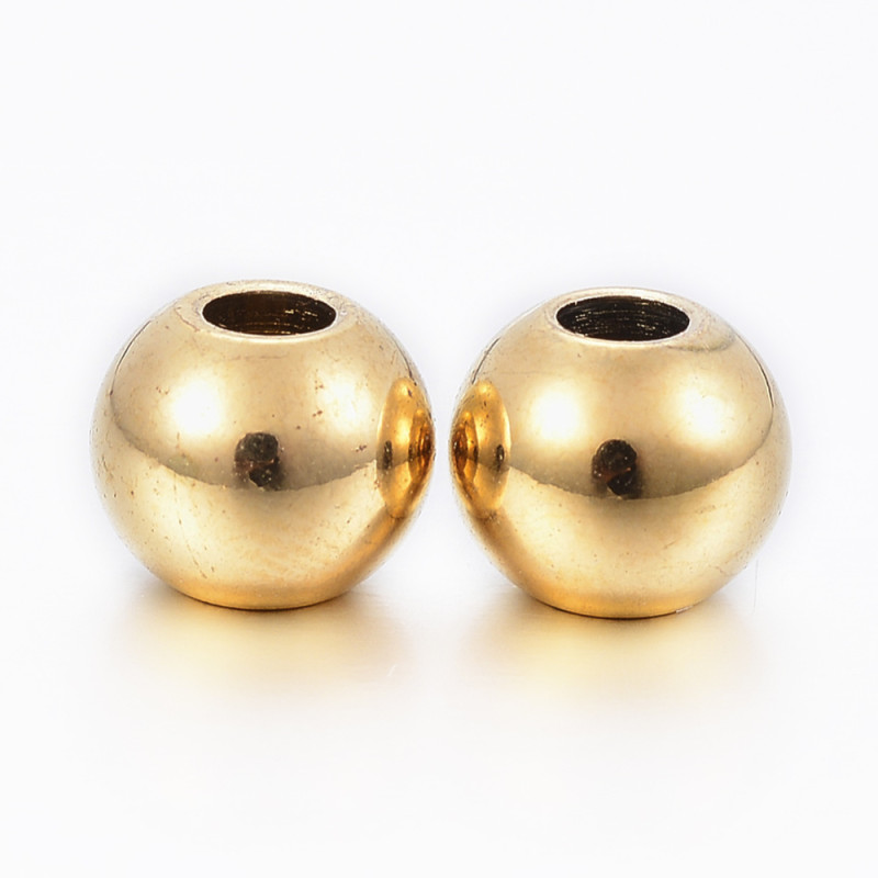 Perle ronde 8mm acier inoxydable 304 doré x1