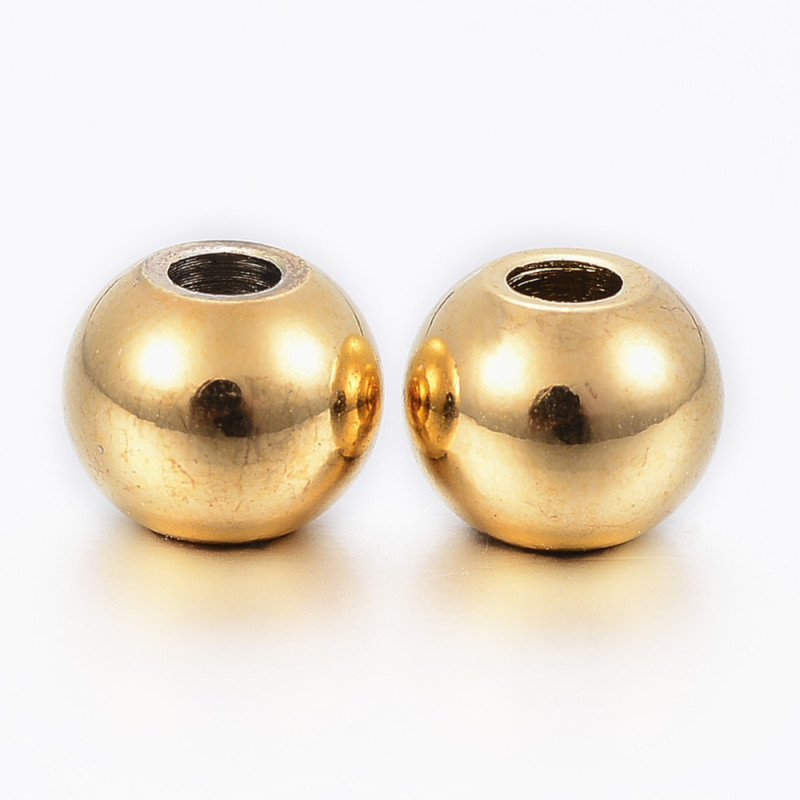 Perle ronde 6mm acier inoxydable 304 doré x1