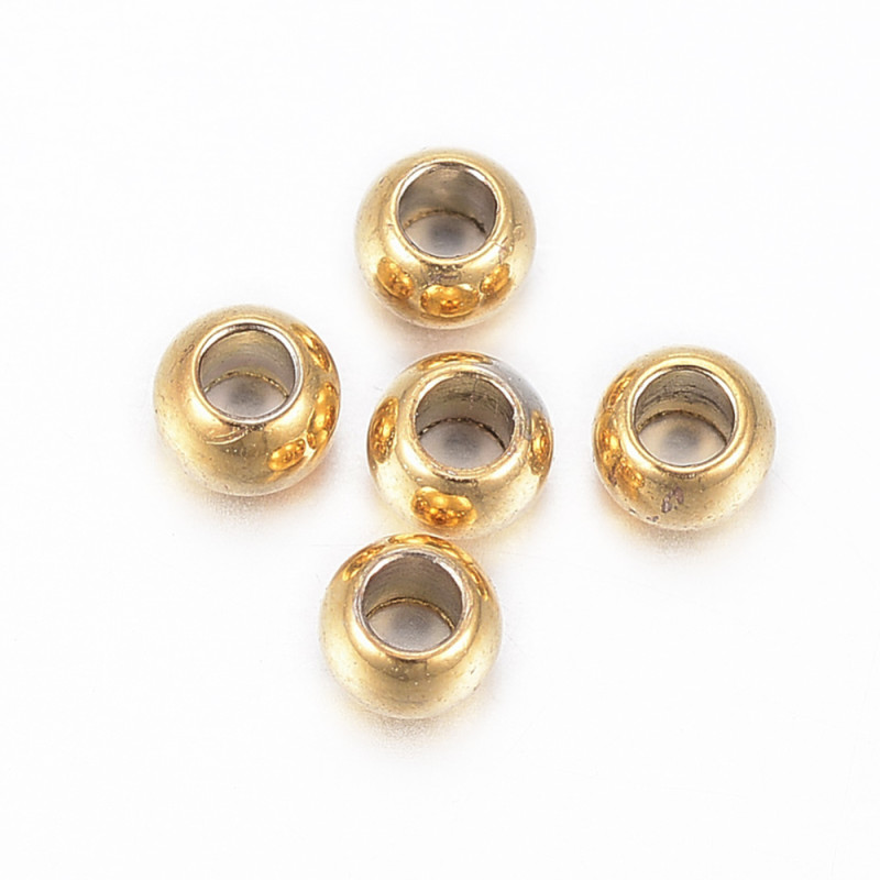 Perle ronde 3mm acier inoxydable 304 doré x10