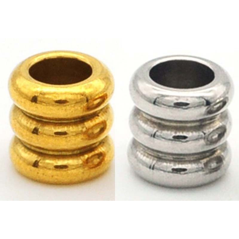 Cylindre rainuré en acier inoxydable finition argenté ou doré 6x6mm x10