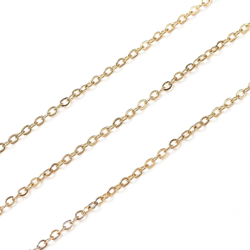 Chaîne maille ovale plate en acier inoxydable 304 galvanisé, soudée, dorée, maille : 1.5x1x0.3mm x1M