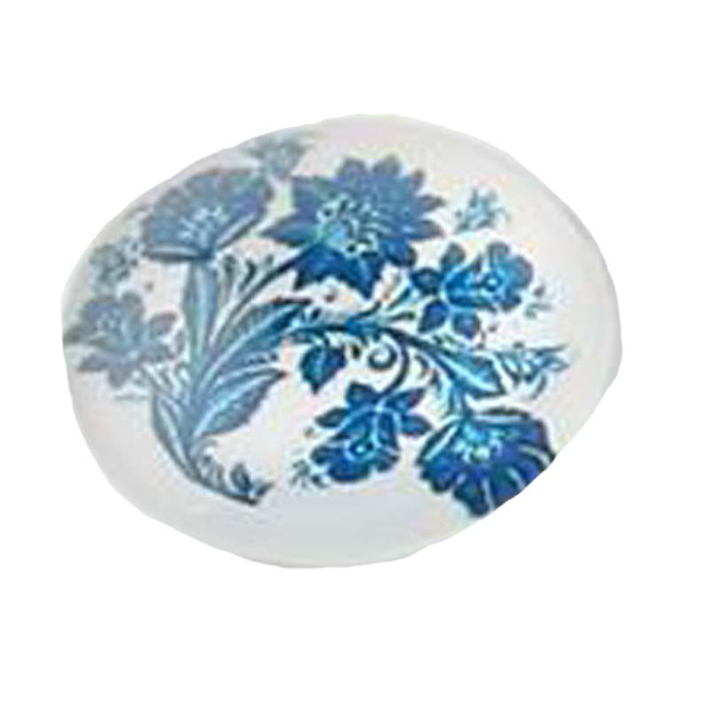 Cabochon loupe rond 10mm motif fleurs bleu acier x1