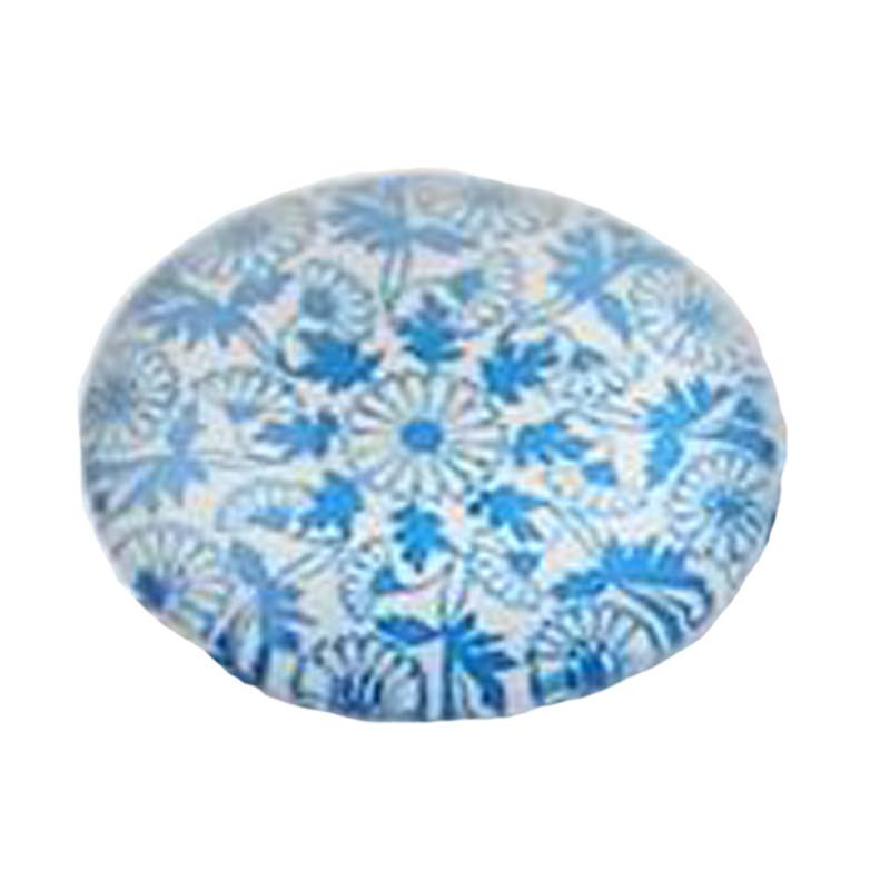 Cabochon loupe rond 10mm motif rosace large bleu acier x1
