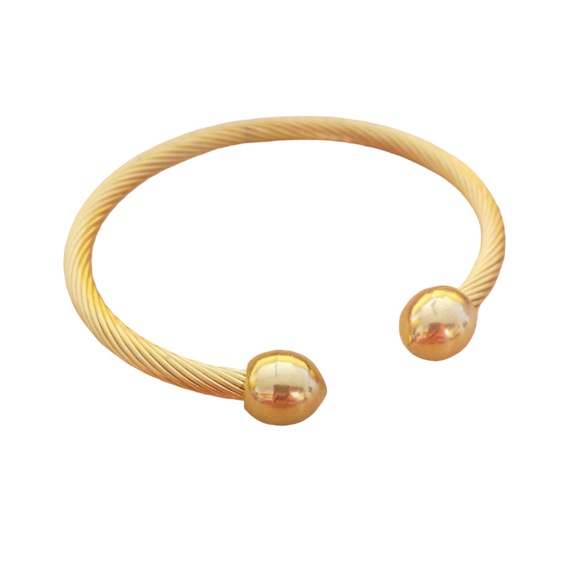 Bracelet jonc ouvert avec perles 10mm en acier inoxydable doré x1-  laperlerie