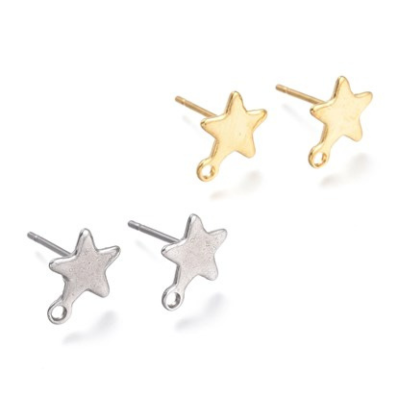 Clous d'oreilles étoiles en Acier Inoxydable doré ou argenté 10x8mmx2