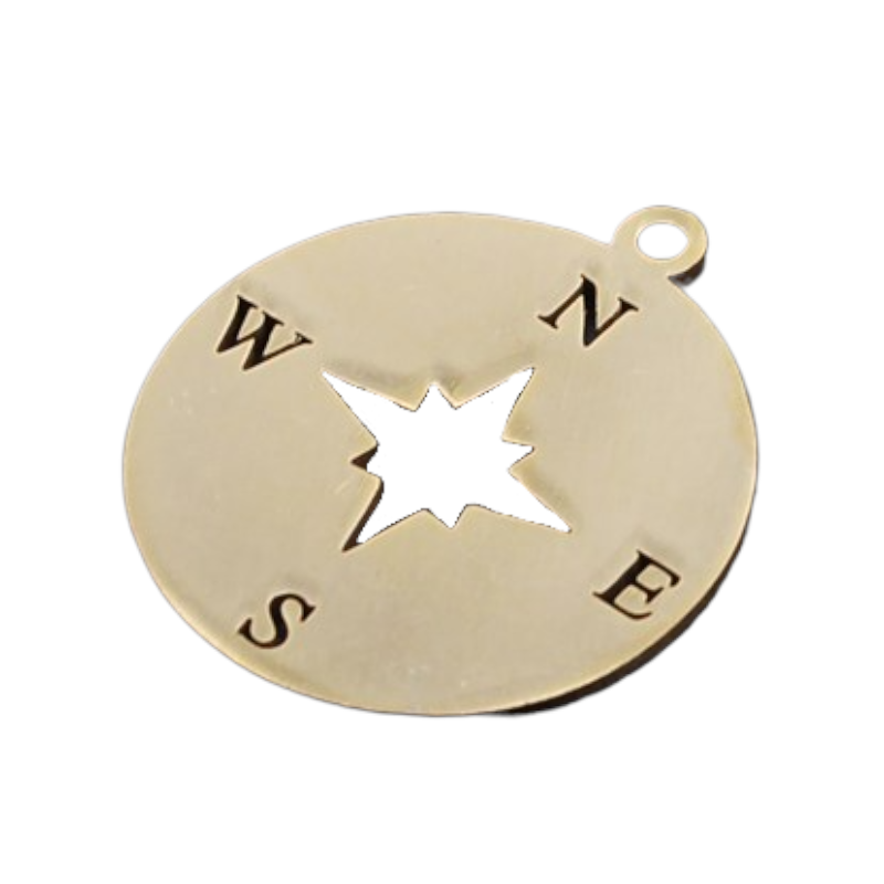 Breloque évidée Rose des vents en acier inoxydable doré 19.5mm x1