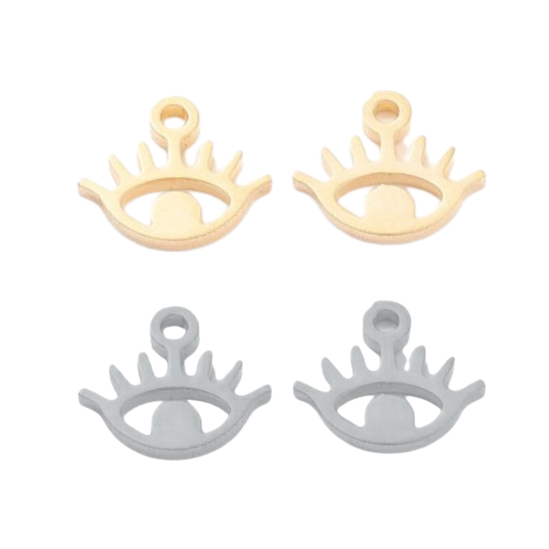 Breloque oeil en acier inoxydable doré ou argenté 8.5x9.5mm x1