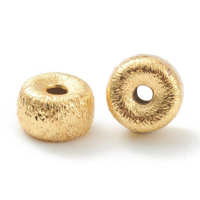 Perles rondes plates en laiton, doré à l'or fin 18K, 6x4mm x1