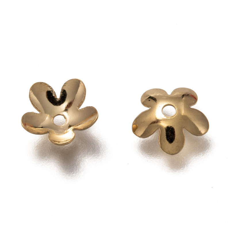 Coupelle fleur 5 pétales, en acier inoxydable 304, doré à l'or fin 18K, 8x7.5x2mm x2