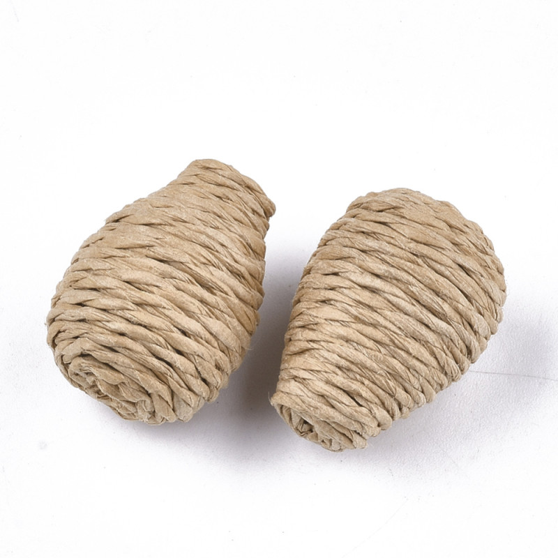 Perles forme de vase tissées à la main, bois recouvert de papier imitation raphia , couleur bois, 23.5x17.5mm x1