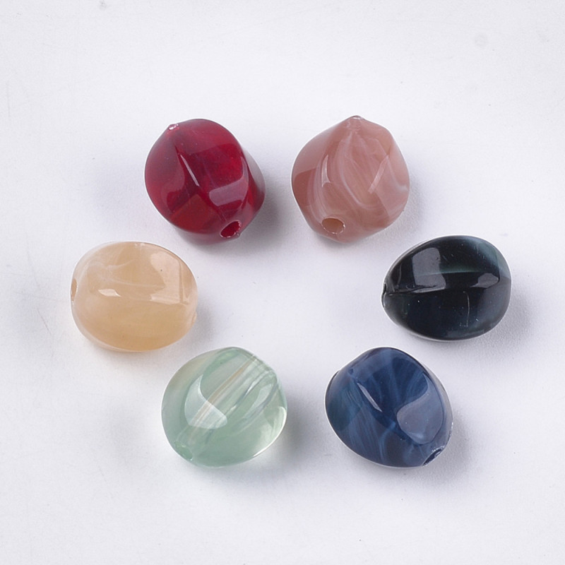 Perle ovale facettée en acrylique imitation pierre 13x12.5x11mm x2