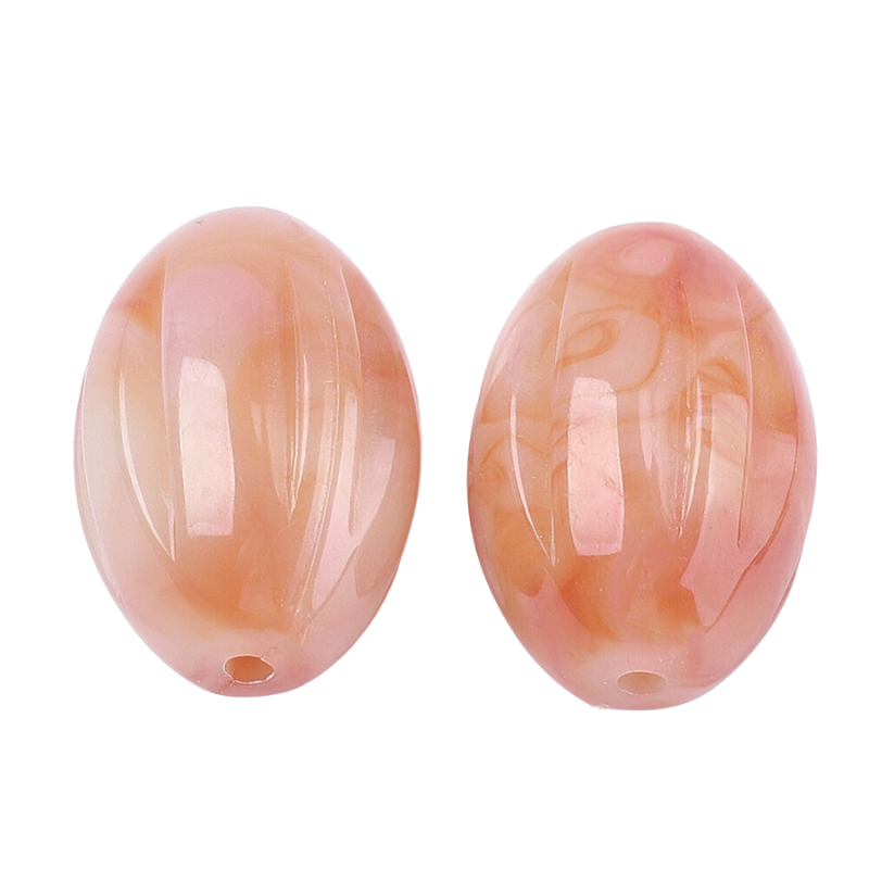 Perle ovale melon en acrylique effet marbré Saumon 33x21mm x1