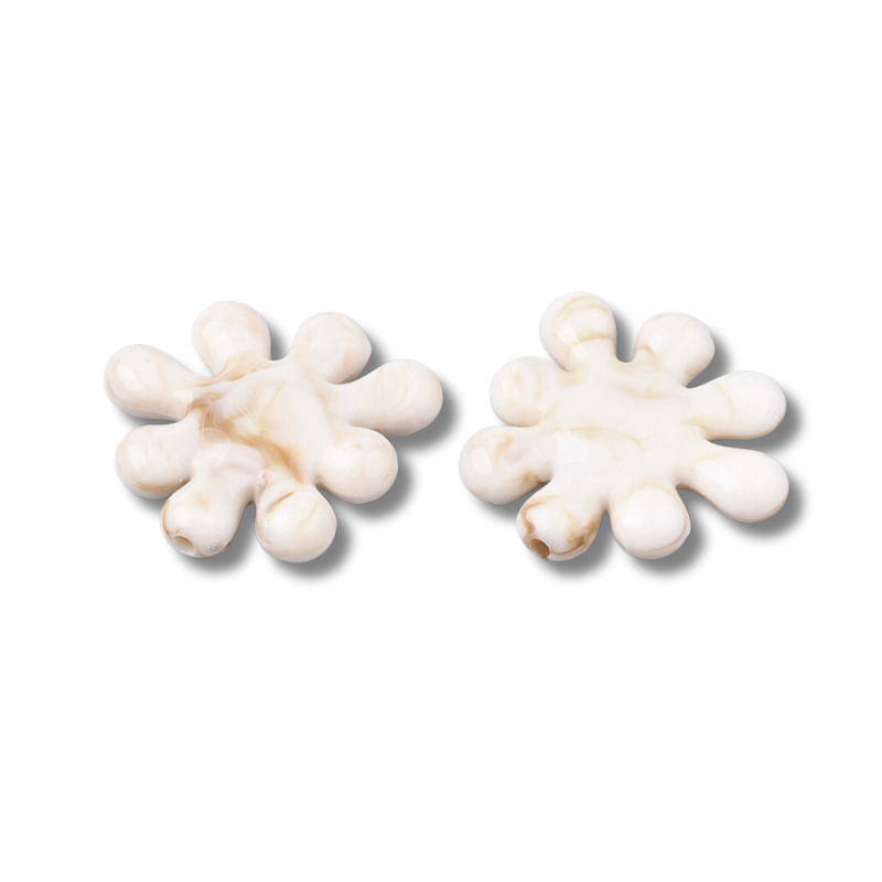 Perle fleur en acrylique effet marbré Blanc/Beige 23.5x23x5mm x1