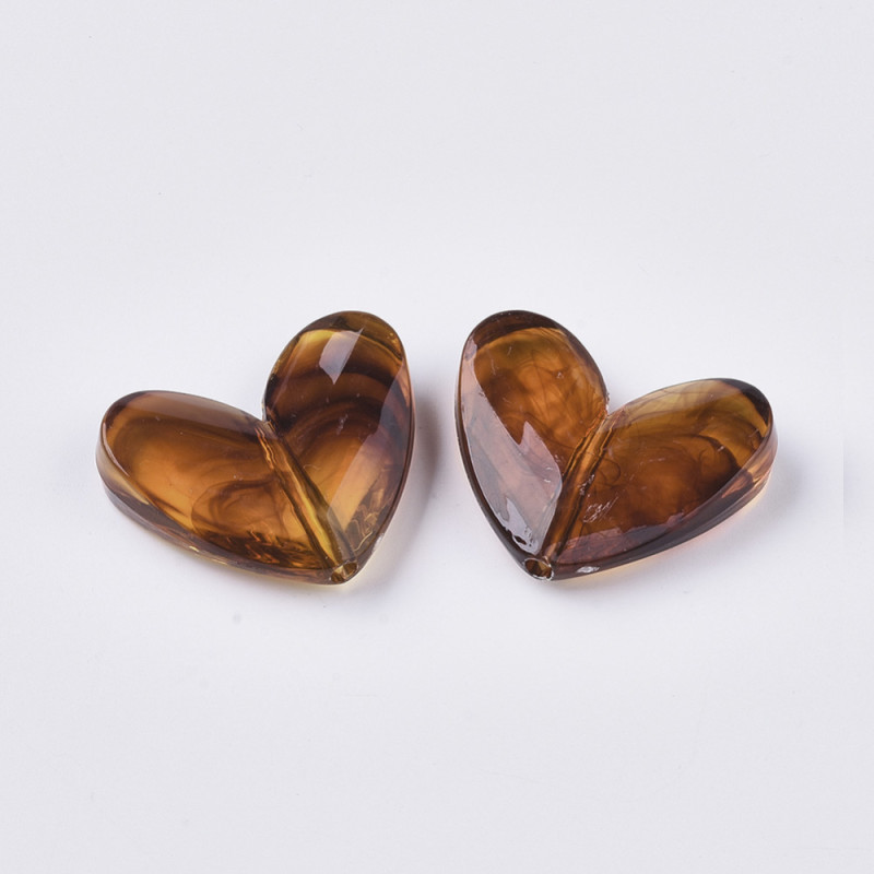 Perle coeur en acrylique effet marbré façon Ambre 27.5x33x8.5mm x1