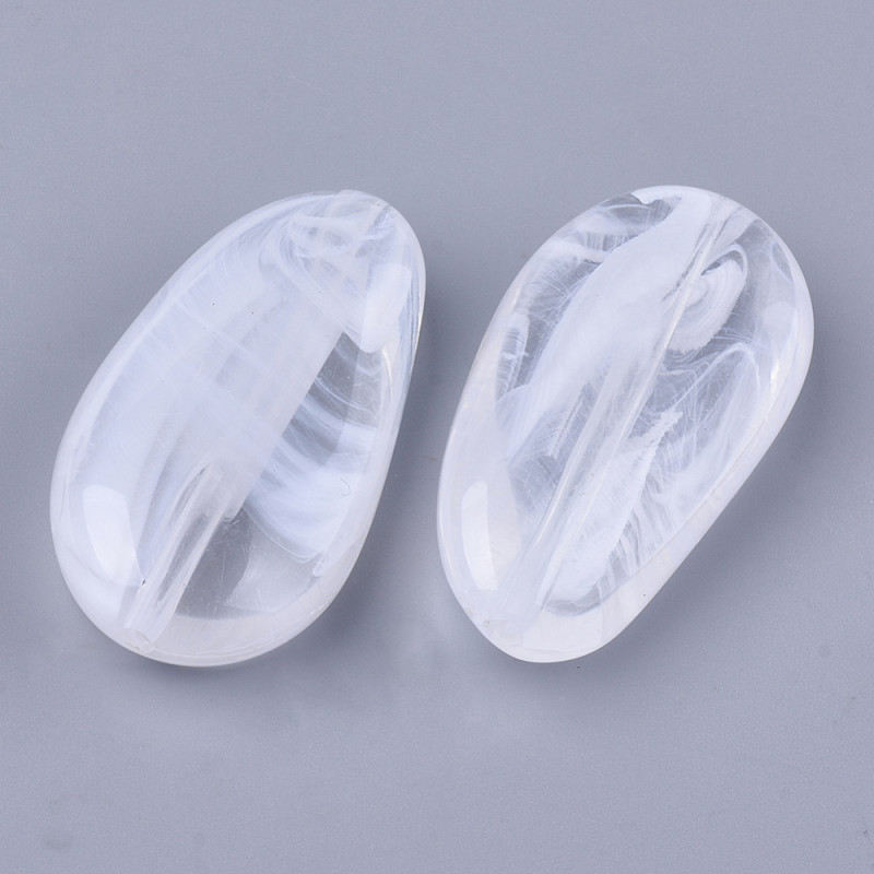 Perle plate irrégulière en acrylique effet marbré Blanc transparent 44.5x23x11mm x1