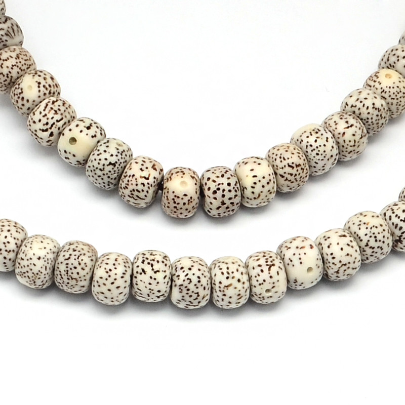 Perle Ronde en bois naturel de coco non teint pour bracelet bouddhiste 6x8mm  x5