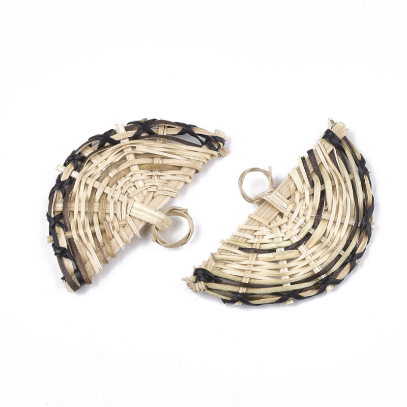 Pendentif éventail en rotin, 33x62x6mm x1