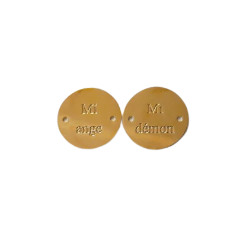 Intercalaire Mi-Ange/Mi-Démon doré à l'or fin 24K, 1 microns - 15mm x1
