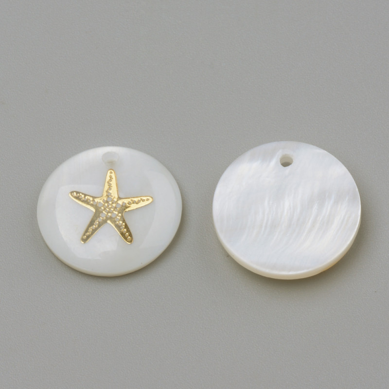 Pendentif ronds en coquillage d'eau douce, étoile de mer |2 déclinaisons| 16x3.5~4mm x1