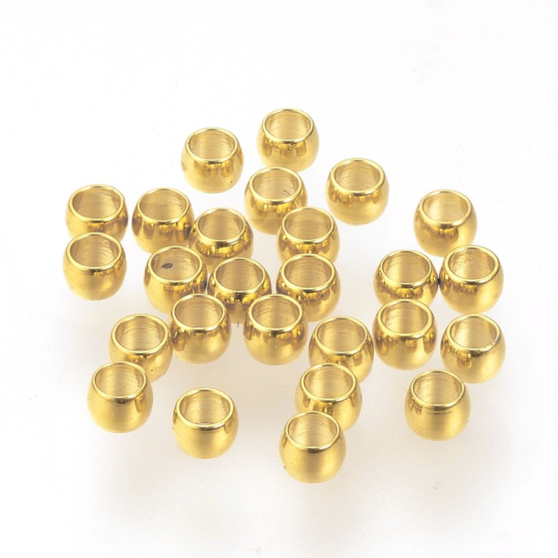 Perles à écraser en acier inoxydable 316, rondelles, plaquées or 24K, 2x1.5mm x25