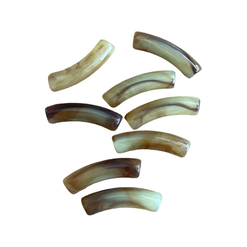 Tubes courbés en acrylique effet pierre 31x9.5x7.5mm x6 | 3 couleurs disponibles