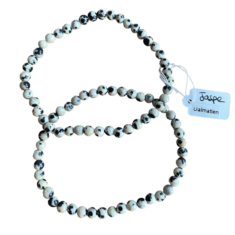 Bracelet Perle Ronde 4mm en Jaspe Dalmatien - Fil de 18cm x1