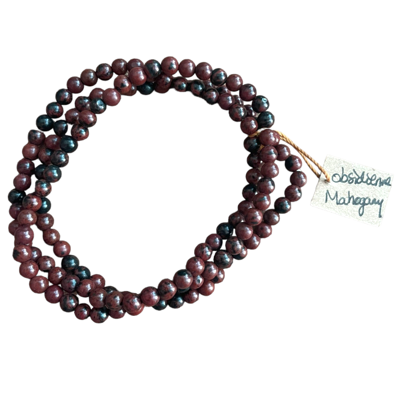 Bracelet Perle Ronde 4mm, Fil de 18cm en Obsidienne Mahogany/acajou x1