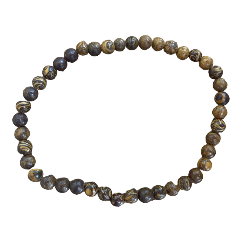 Bracelet Perle Ronde 4mm, Fil de 18cm en Pierre Fossilisée x1