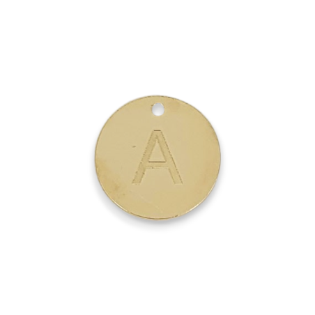 Médaille Disque Lettre Alphabet en Or 24 Carats - 14mm