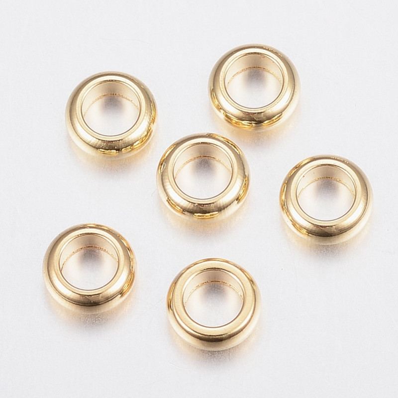Perles d'espacement en acier inoxydable 304, rondelles, dorées, 6x2mm, trou : 4mm X10